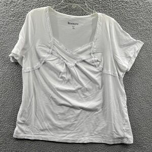 Roamans Women Plus Size Knit Top 18/20 White V Neck Soft Casual Everyday Comfort